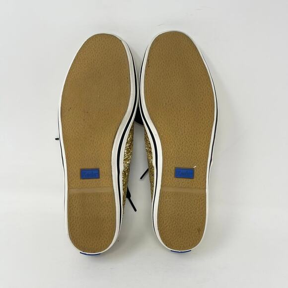 Keds x Kate Spade Glitter Lace Up Sneaker Womens 7 Gold Glitter Black Ribbons - Picture 8 of 9
